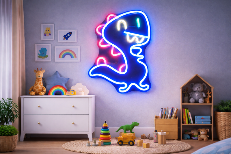 Duży neon Led USB Lampka na ścianę Napis do pokoju Jurassic Dinozaur