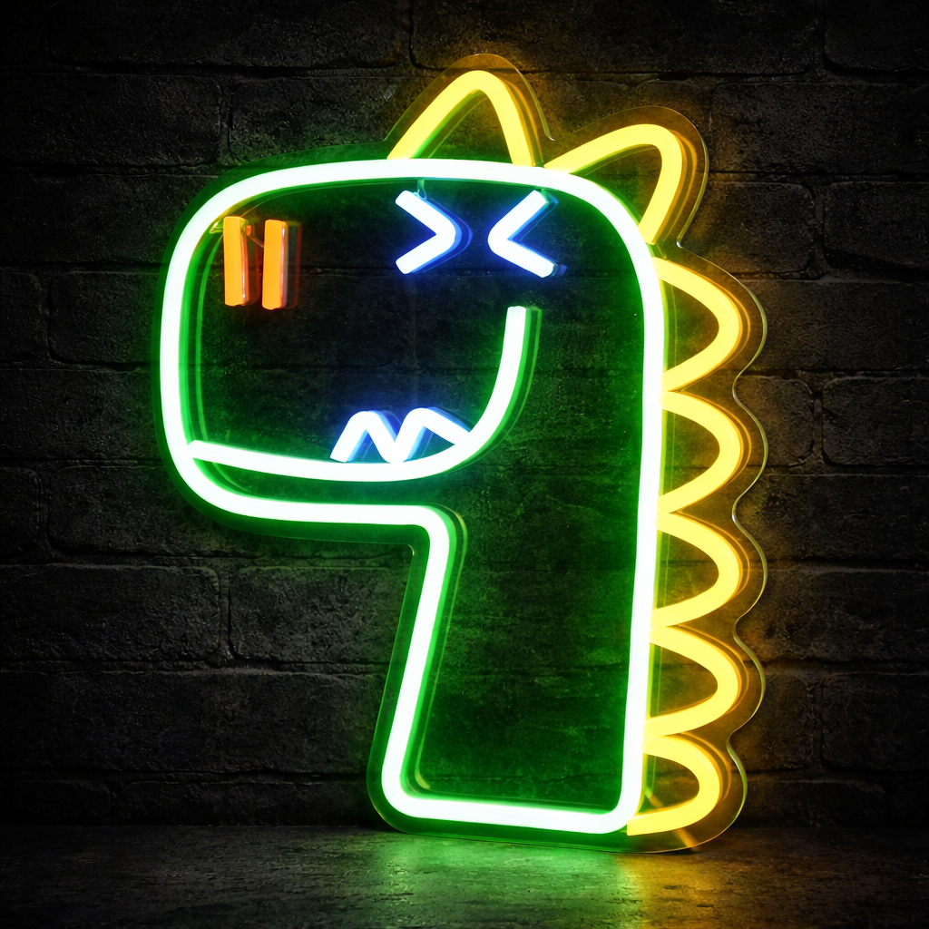 Duży neon Led USB Lampka na ścianę Napis do pokoju Zielony dinozaur