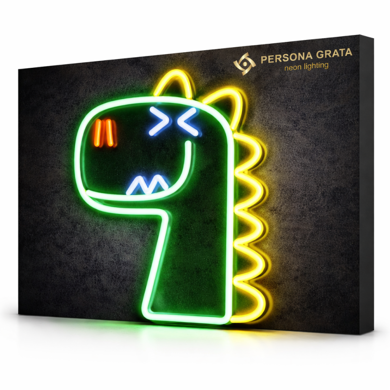 Duży neon Led USB Lampka na ścianę Napis do pokoju Zielony dinozaur