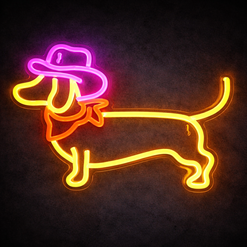 Duży neon Led USB Lampka na ścianę Napis do pokoju Pies w kapeluszu