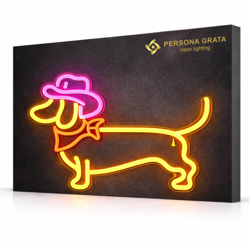 Duży neon Led USB Lampka na ścianę Napis do pokoju Pies w kapeluszu