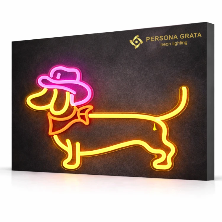 Duży neon Led USB Lampka na ścianę Napis do pokoju Pies w kapeluszu