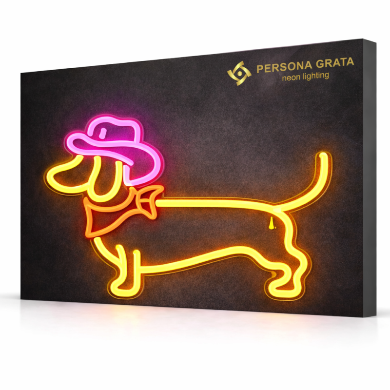 Duży neon Led USB Lampka na ścianę Napis do pokoju Pies w kapeluszu