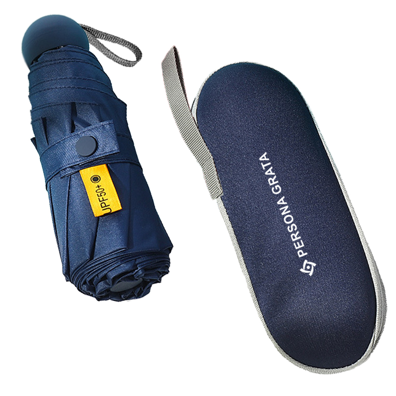 Parasol składany mały do torebki w kapsułce Ochrona UV 50+ Parasolka Granatowa Mini 