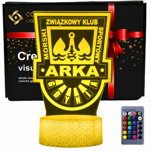 Lampka 3D Arka Gdynia – nocna lampa LED idealna do pokoju kibica żółto–niebieskich.