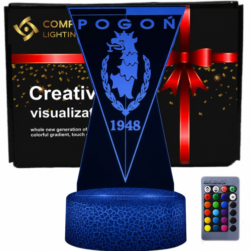 Lampka 3D Pogoń Szczecin – nowoczesna lampa LED USB z pilotem, idealna do pokoju kibica.