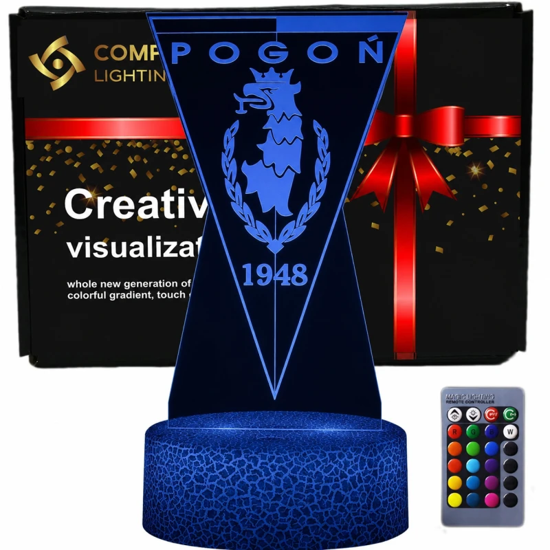 Lampka 3D Pogoń Szczecin – nowoczesna lampa LED USB z pilotem, idealna do pokoju kibica.