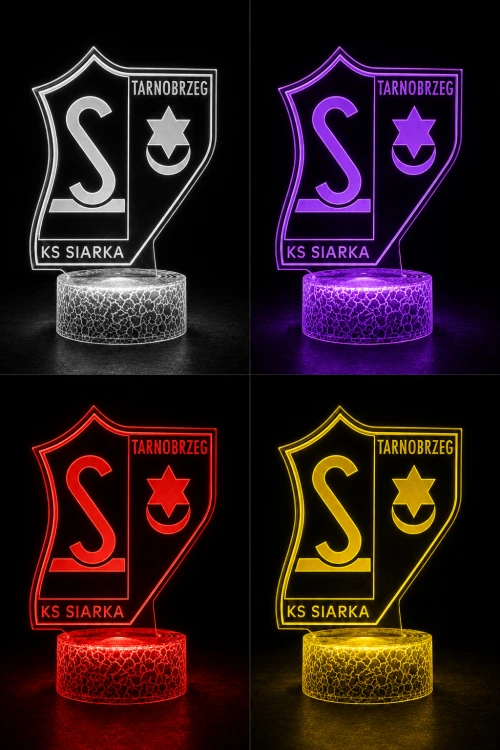 Dekoracyjna lampka 3D LED Siarka Tarnobrzeg z motywem klubowym, pilotem, USB i 16 kolorami podświetlenia do wyboru.