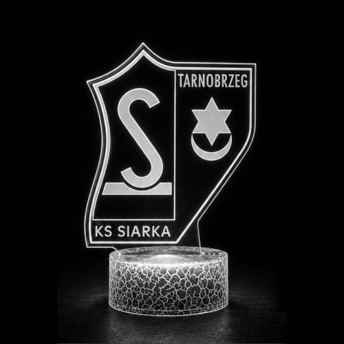 Efektowna lampka nocna 3D Siarka Tarnobrzeg z podświetleniem LED, pilotem, 16 kolorami i zasilaniem USB. Prezent dla kibica.