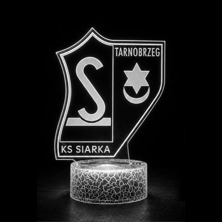 Efektowna lampka nocna 3D Siarka Tarnobrzeg z podświetleniem LED, pilotem, 16 kolorami i zasilaniem USB. Prezent dla kibica.