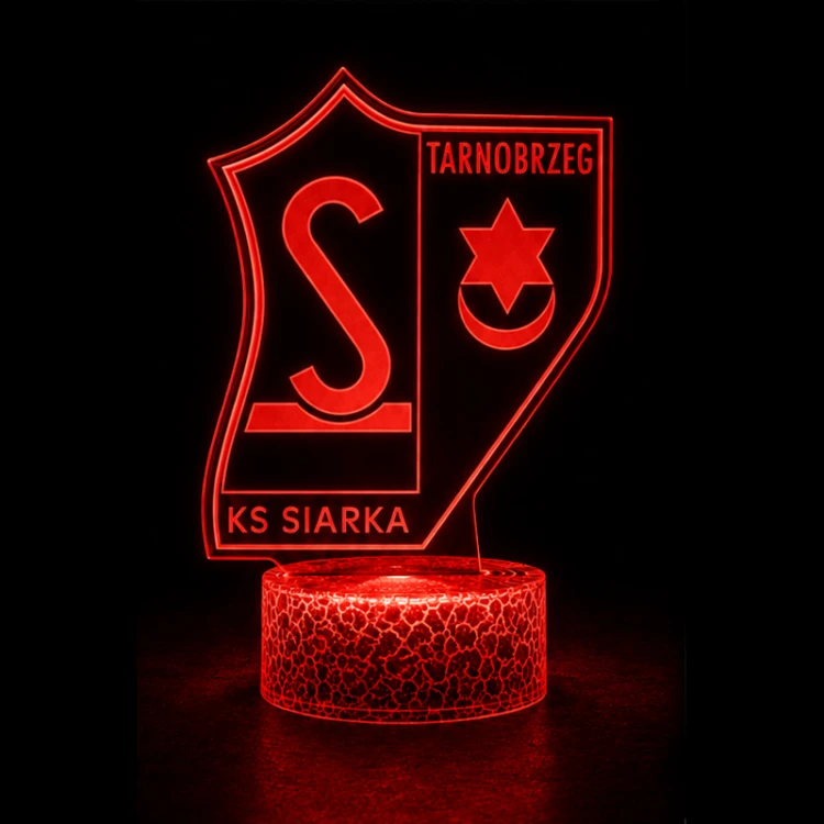 Lampka 3D LED z motywem KS Siarka Tarnobrzeg, pilotem i 16 kolorami światła. Dekoracja pokoju fana i prezent dla kibica.