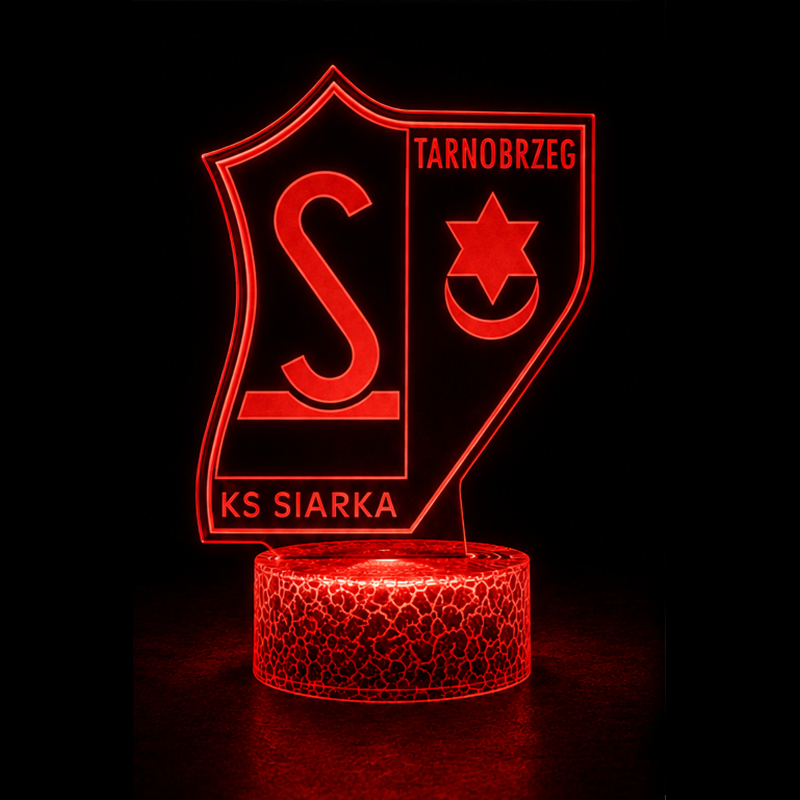 Lampka 3D LED z motywem KS Siarka Tarnobrzeg, pilotem i 16 kolorami światła. Dekoracja pokoju fana i prezent dla kibica.